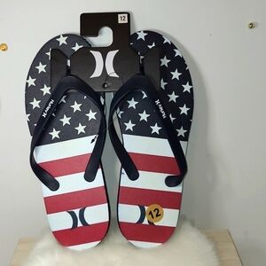 Hurley USA Edition Mens Flip Flop Thong Beachy Summer JULY 4TH Sandals Sz 12 NWT